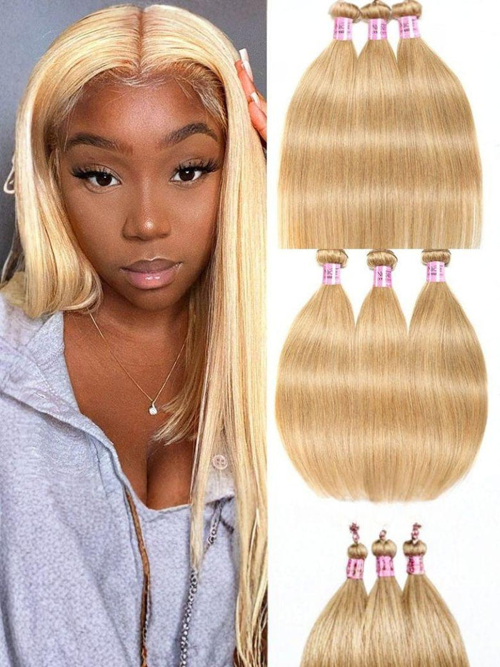 [Three 14" Bundle $69] Petaluxe #27 Honey Blonde 3Pcs Straight Human Hair Bundles