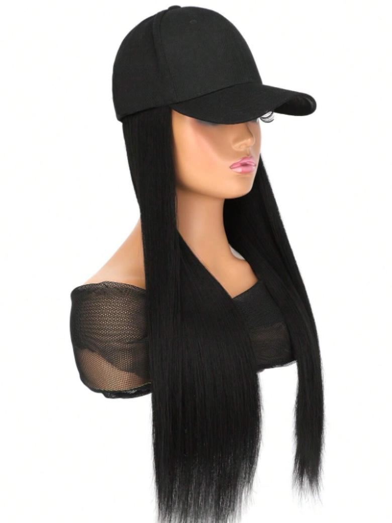 Black Straight Baseball Hat Glueless Wig