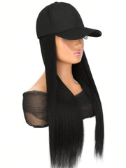 Black Straight Baseball Hat Glueless Wig