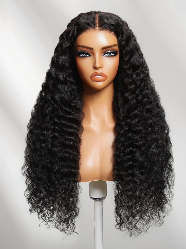 13x4 Pre-Everything? Lace Frontal Black Crimped Deep Wave Wig with Invisi Drawstring