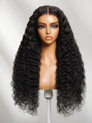13x4 Pre-Everything? Lace Frontal Black Crimped Deep Wave Wig with Invisi Drawstring
