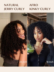 InvisiBlend™ V part Jerry Curly& Kinky Curly Wig With Invisi Drawstring 100% Human Hair No Leave Out Protect Your Natural Hair 180% Density