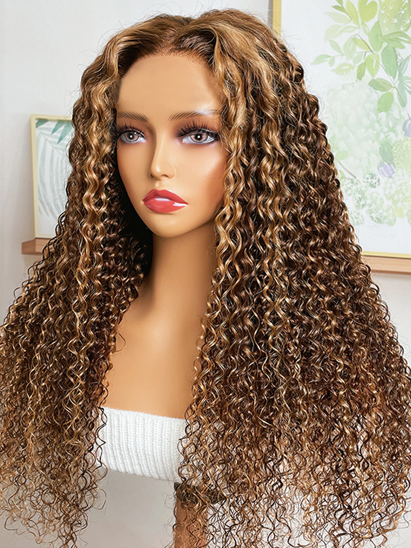 [22"=$109] Honey Blonde Balayage Jerry Curly 4x4 Lace Wig 150% Density Human Hair Wigs Friday Deal