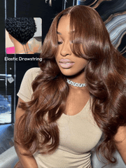 [18"=$140] 7x5 Bye-Bye Knots? Espresso Brown With Highlights Loose Wave Wig