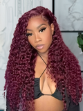 Petaluxe 99J Burgundy 4x4 Lace Closure Jerry Curl Human Hair Wig