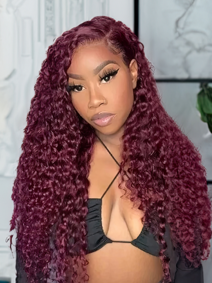Petaluxe 99J Burgundy 4x4 Lace Closure Jerry Curl Human Hair Wig