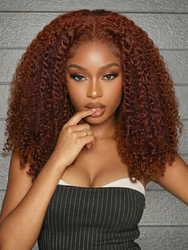 7x5 Bye-Bye Knots? Wig Glueless Lace Sunset Jerry Curly for Reddish Brown Drawstring Wig With Bleached Knots