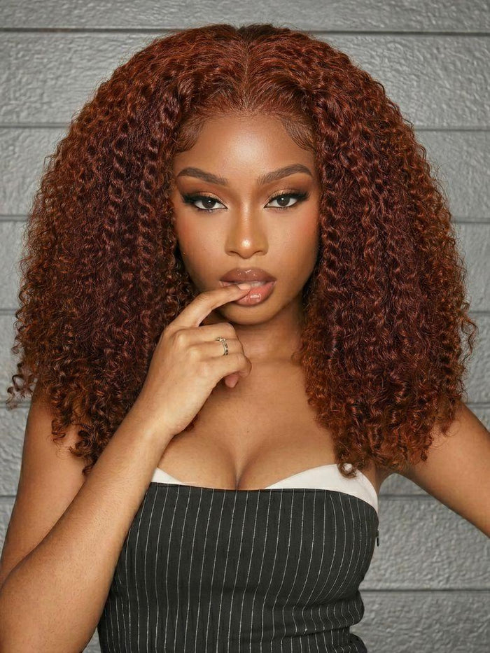Petaluxe 7x5 Bye Bye Slip? Lace Reddish Brown Twist-Out Inspired Curly Glueless Wig with Invisi Drawstring