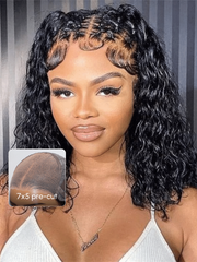 Bye Bye Knots 7x5 Pre Cut Lace Bouncy Water Wave Glueless Bob Wig 150% Density