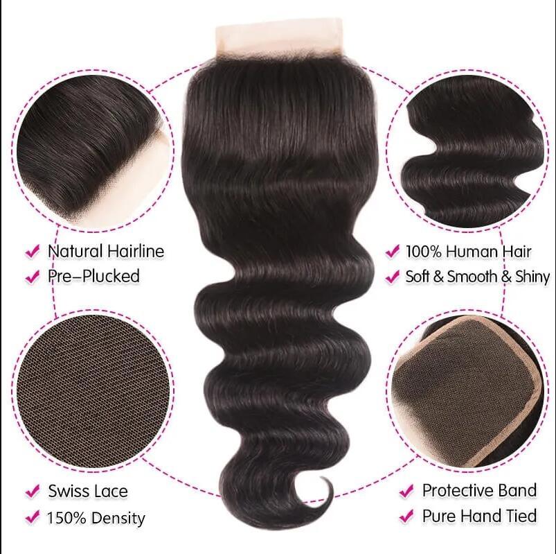 Hair Unprocessed Body Wave Hair 3 Bundles With 4x4 Lace Closure