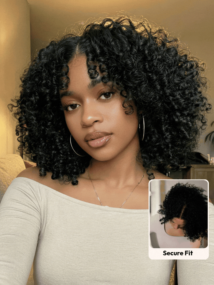 [$100-$50] Petaluxe EasiContour? V Part Afro Kinky Curly with Finger Coil Ends Drawstring Wig Limited Time Sale