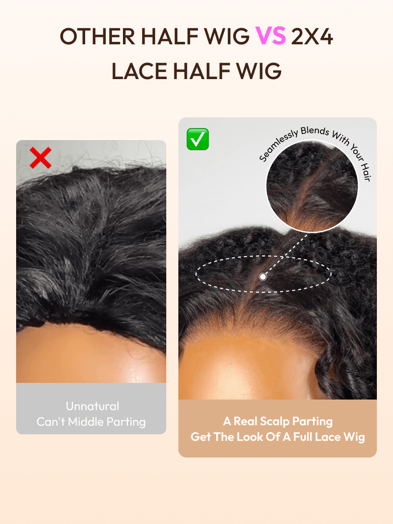 Blend & Secure Half Wig Kinky Curly Glueless Wig for Beginners