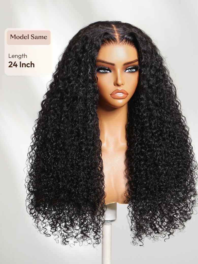 Bye-Bye Knots? 7x5 Lace Black Defined Coils 3C-4A Blend Curly Wig with Invisi Drawstring