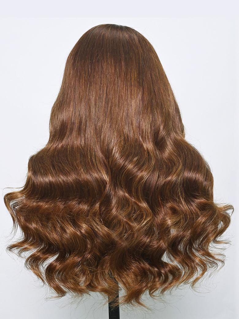 13x4 Lace Front Golden Brown With Flaxen Highlights Loose Wave Wigs