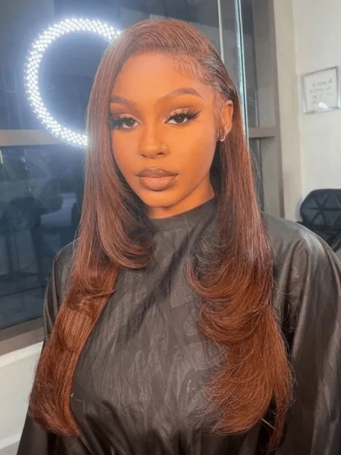 Petaluxe [$17 Limited!] 13x4 Lace Front Wig Chocolate Brown Feathered Layered Cut Straight Hair