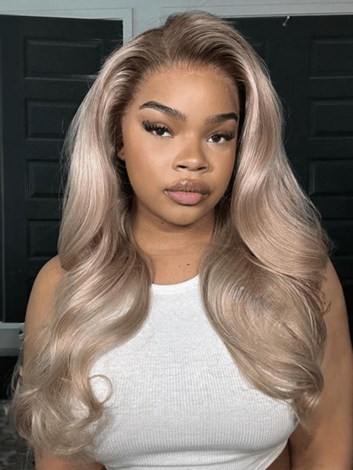 22 Inch Petaluxe Bye-Bye Knots Wig 7x5 Lace Light Ash Brown and Silver Ombre Loose Wave Wig