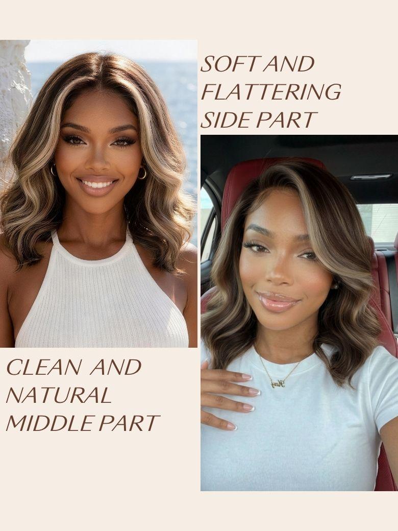 13x4 Pre-Everything? Pre-Cut Lace Frontal Dark Brown with Face Framing Highlights Layered Cut Bob Drawstring Wig
