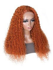 [22in=$106] Hot Ginger Color Glueless Lace Jerry Curly Human Hair Lace Part Wig 150% Density