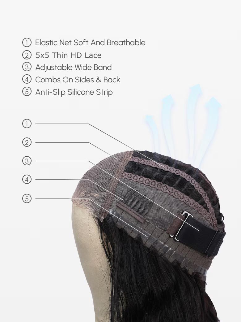 200% Density 5x5 Thin HD BlendAway Lace Closure Black Glueless Jerry Curly Human Hair Wig