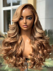 180% Density 7x5 Bye-Bye Knots Wig Pre-Cut Glueless Lace Honey Blonde Body Wave Wig With Bleached Clean Knots