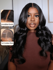 [7x5 Pre-Cut | 180% Density] Bye-Bye Knots Wig 7x5 Glueless Body Wave Wig Pre Cut Lace Pre Plucked Hairline