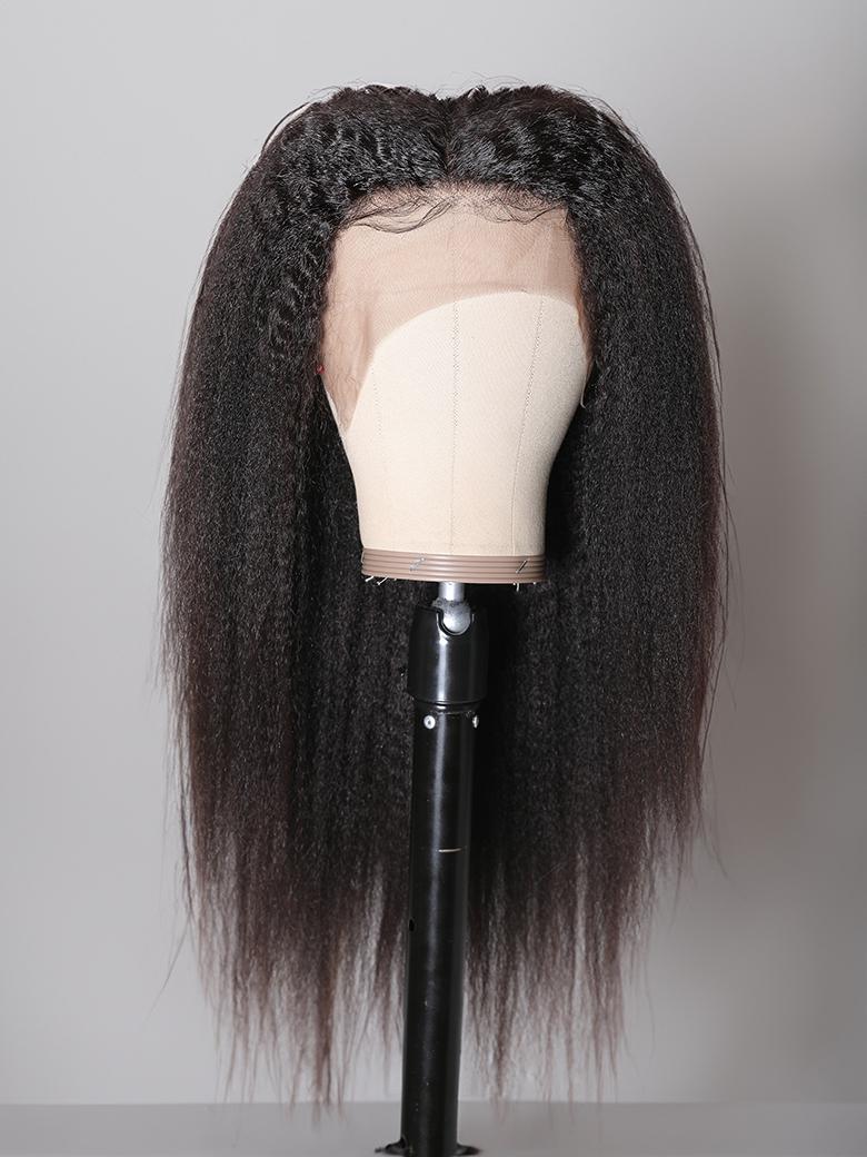 [26"=$129] Realistic Pre Plucked Kinky Straight Glueless 13x4 Lace Front Wig Virgin Human Hair