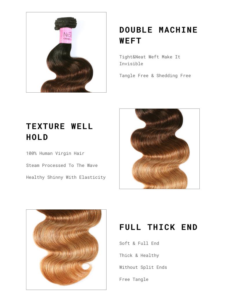 Hair Icenu Series Hair T1B/4/27 Ombre 4 Bundles Body Wave With Free Part Closure Virgin Human Hair Weave