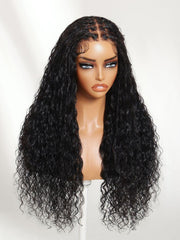 Bye-Bye Knots™ 7x5 Lace Black Water Wave Wig with Locs with Invisi Drawstring