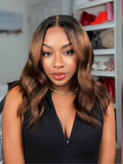 Bye-Bye Slip 7x5 & 13x4 Lace Black to Chestnut Brown Ombre Yaki Bob Wig