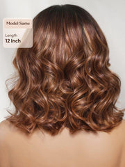 13x4 Bye Bye Slip? Lace Frontal Caramel Brown with Hightlights Wavy Bob Glueless Wig with Invisi Drawstring