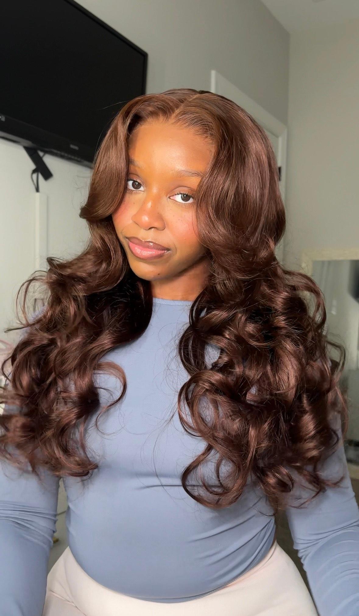 [24 Inch BOGO] Glueless Auburn Brown13x4 Pre-Everything? Lace Frontal Loose Wave 100% Human Hair Wig with Invisi Drawstring & Face Framing Layers