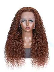 [From 18"] 13x4 Lace Frontal Auburn Brown Hair Color Jerry Curly Human Hair Wigs 150% Density
