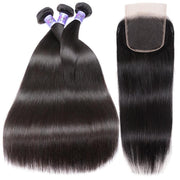 Brazilian Straight Virgin Hair 3 Bundles With Lace Closure Kysiss Series