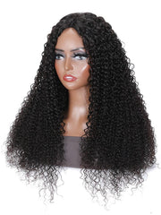 Magic Dry Straight & Wet Curly Wig 2 Styles in 1 V Part Curly Human Hair Black Wig