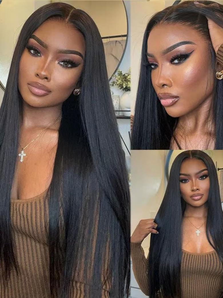 Easy Install Bye Bye Knots? Wig 7x5 Glueless Lace Black Yaki Straight Wig With Invisible Knots