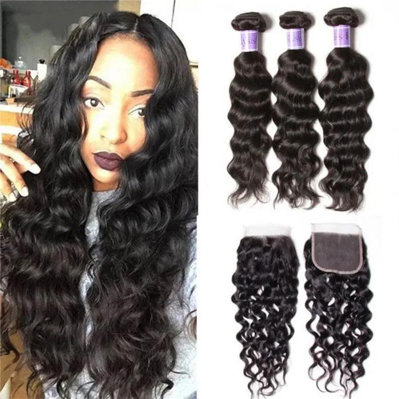 Brazilian Natural Wave 3 Bundles With Lace Closure On Sale Kysiss Series