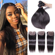 100% Malaysian Straight Virgian Hair 3 Bundles With Closure Kysiss Series