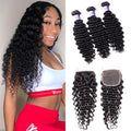 Petaluxe Indian Human Hair Deep Wave 3 Bundles With Closure Kysiss Series