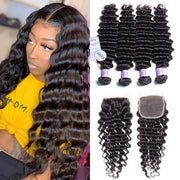 Peruvian 4 Bundles Deep Wave Virgin Hair With Lace Closure Kysiss Series