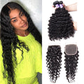Petaluxe Indian Human Hair 4 Bundles Deep Wave With Closure Kysiss Series