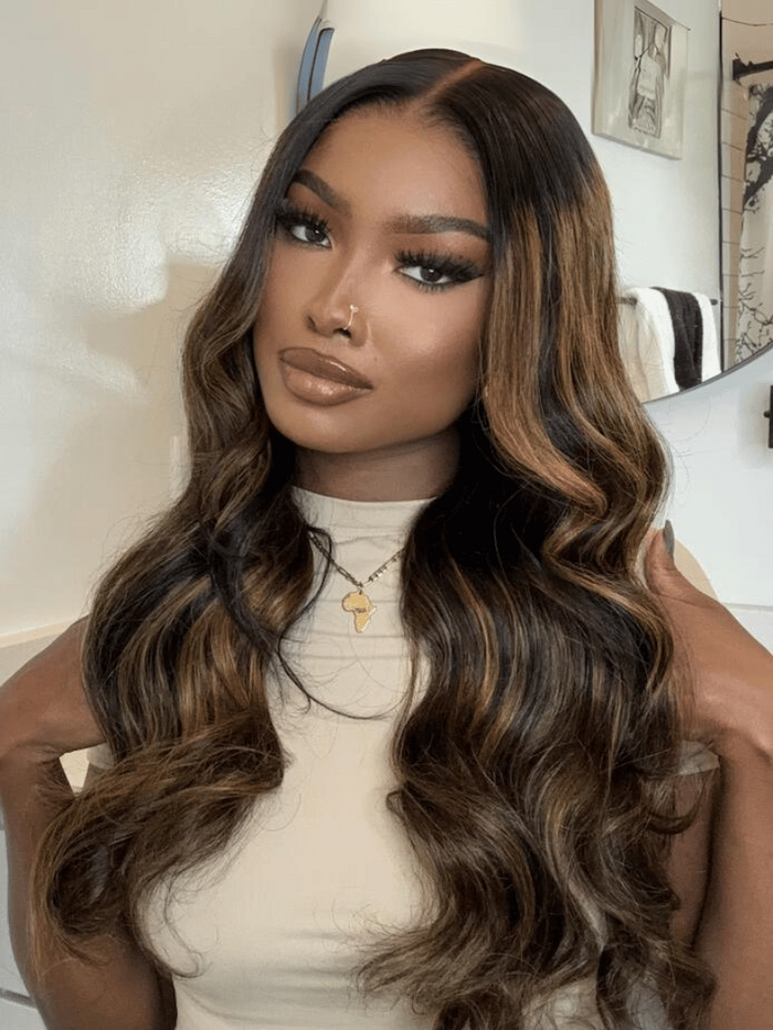 Petaluxe Bye-Bye Knots Wig 7x5 Glueless Lace Balayage Highlight Body Wave Drawstring Wig 150% Density Hot Seller