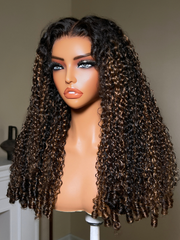 Glueless Bye-Bye Knots? 7x5 Lace Balayage Highlight Curly Wig with Defined Finger Coil Ends