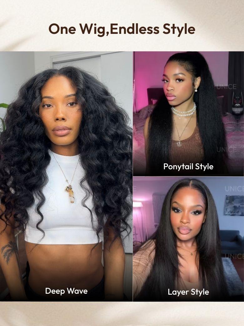 13x4 HD Real Scalp? Wig Invisible Lace Frontal Black Kinky Straight Wig With Invisi Drawstring