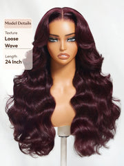 7x5 Bye-Bye Knots? & 13x4 Pre-Everything? Lace Frontal Purple Black Cherry Layered Straight & Loose Wave With Invisi Drawstring Wig