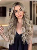 Petaluxe Honey Blonde Dark Roots Highlights Wavy Hair Wig