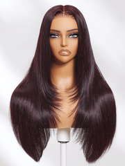 13x4 Pre-Everything? Lace Frontal Black Cherry Layered Straight Wig