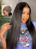 Petaluxe 13x6 Lace Frontal Black Yaki Straight Pre-Everything Wig With 4C Curly Baby Hair