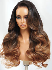 13x4 Pre-Everything? Lace Frontal Black to Cappuccino Ombre Loose Wave Wig With Invisible Drawstring