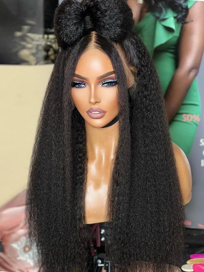 180% Density 5x5 HD Invisible Glueless Lace Kinky Straight Hair Super Full Human Hair Wig