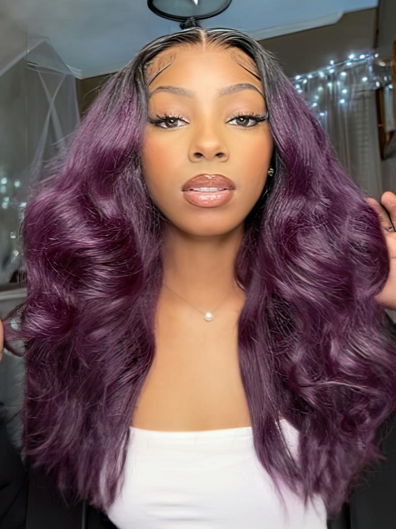 [2 wigs $199] 24" Ginger Color Lace Part Body Wave Wig & 16 Inch Lace Frontal Smoky Purple Body Wave Wig